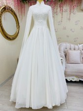 Chiffon Appliques Beaded Muslim Wedding Dresses Long Sleeve Moroccan Gowns
