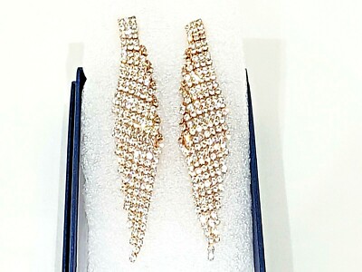White Austrian Crystal evening cocktail earrings in Rose Goldtone