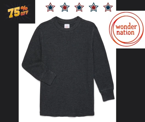 Wonder Nation Boys M 8 Thermal Top Long Sleeves BLACK Crewneck Pullover - Picture 1 of 10