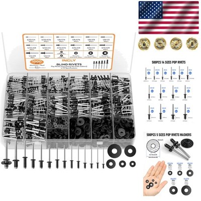 Ultimate 1000PCS Pop Rivets Assortment with Industrial Grade Washers - 14 Sizes