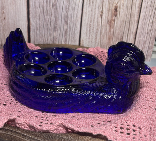 Cobalt Blue LE Smith Hen Egg Tray Hen on a Nest vintage