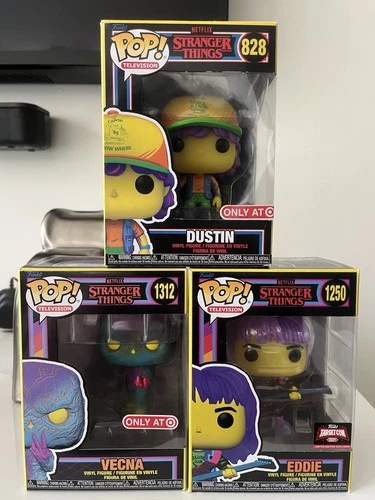 Funko Pop! Vinyl: Stranger Things Blacklight Lot Of 3 Eddie, Dustin, And Vecna