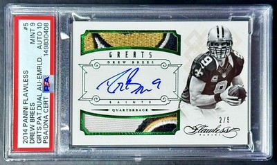 2014 Panini Flawless DREW BREES #/5 Emerald Greats Dual Patch Auto PSA 9/10 Mint