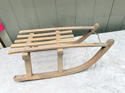 antique wood child Snow sled sleigh Winter Sports