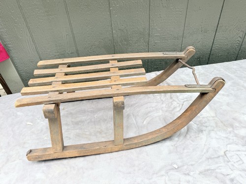 antique wood child Snow sled sleigh Winter Sports