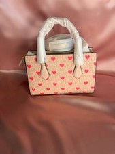 Michael Kors Pink Red Heart Logo Satchel Deta...