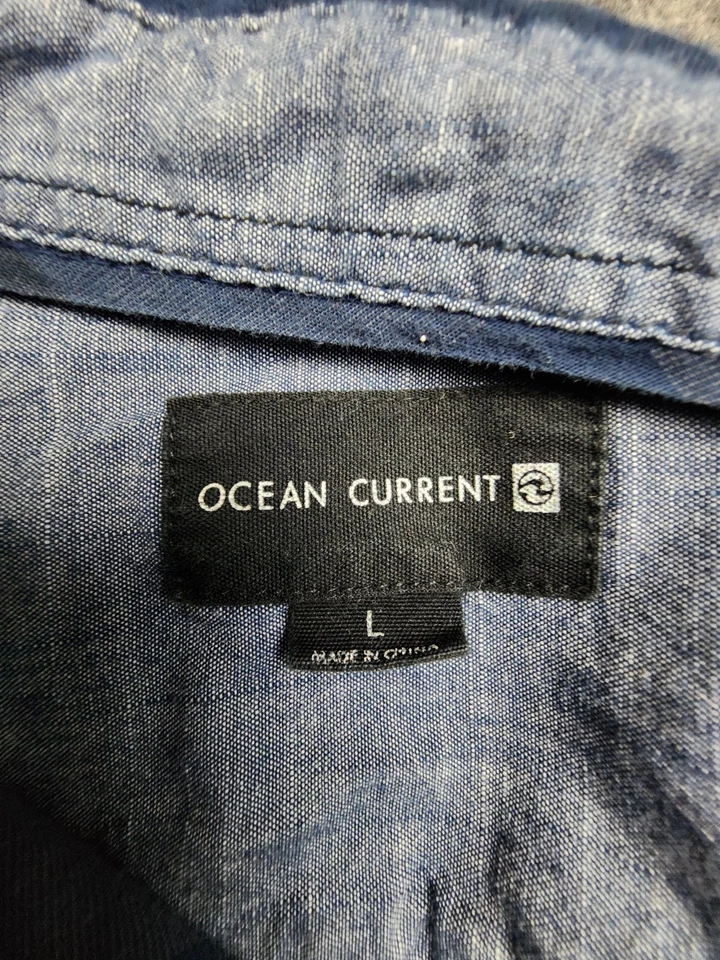 Camisa de manga larga Ocean Current abotonada para hombre grande azul a cuadros con bolsillos Foto 3 de 4