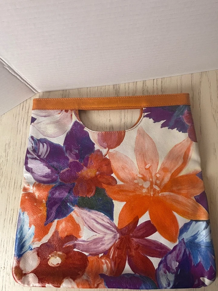 Maurizio Taiuti Leather Folding Clutch Tote Leather Made In Italy Floral Design - Image 2 of 4