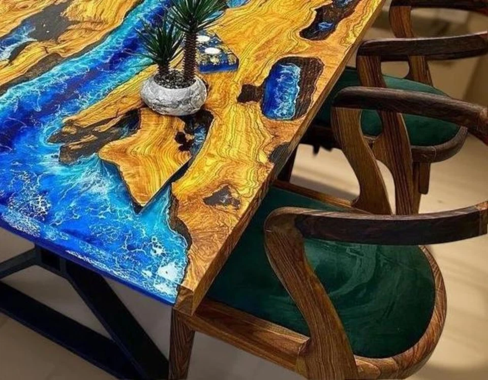 Blue Ocean Epoxy Resin Table 60"x30" | Handmade Wave Art Dining & Sofa Table - Image 2 of 4