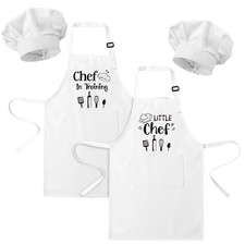 2-Pack Kids Apron Chef Hat Set Adjustable Kitchen Cooking Apron Pockets