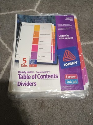Avery Ready Index Durable Table of Contents Dividers-5 Tabs (11131)