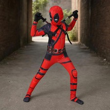 Halloween Kids Deadpool Cosplay Bodysuit  2 Swords Kit Boy Jumpsuit Costume