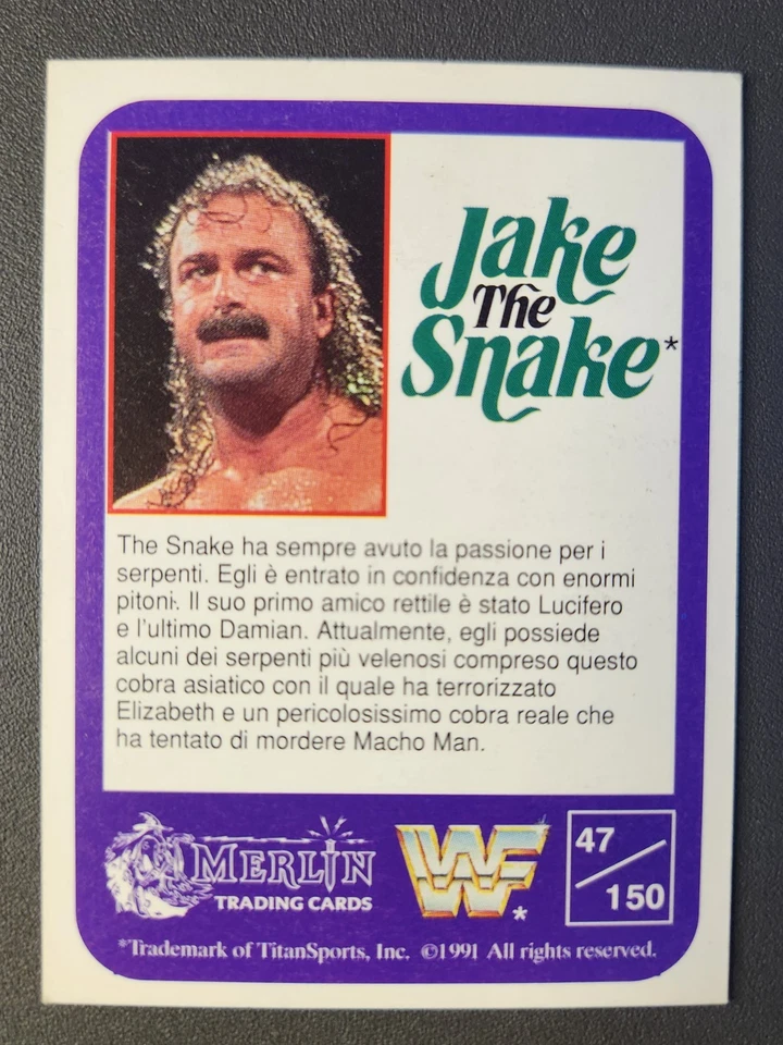1991 Merlin WWF Italian Trading Card #47 JAKE "THE SNAKE" ROBERTS - Image 2 of 2