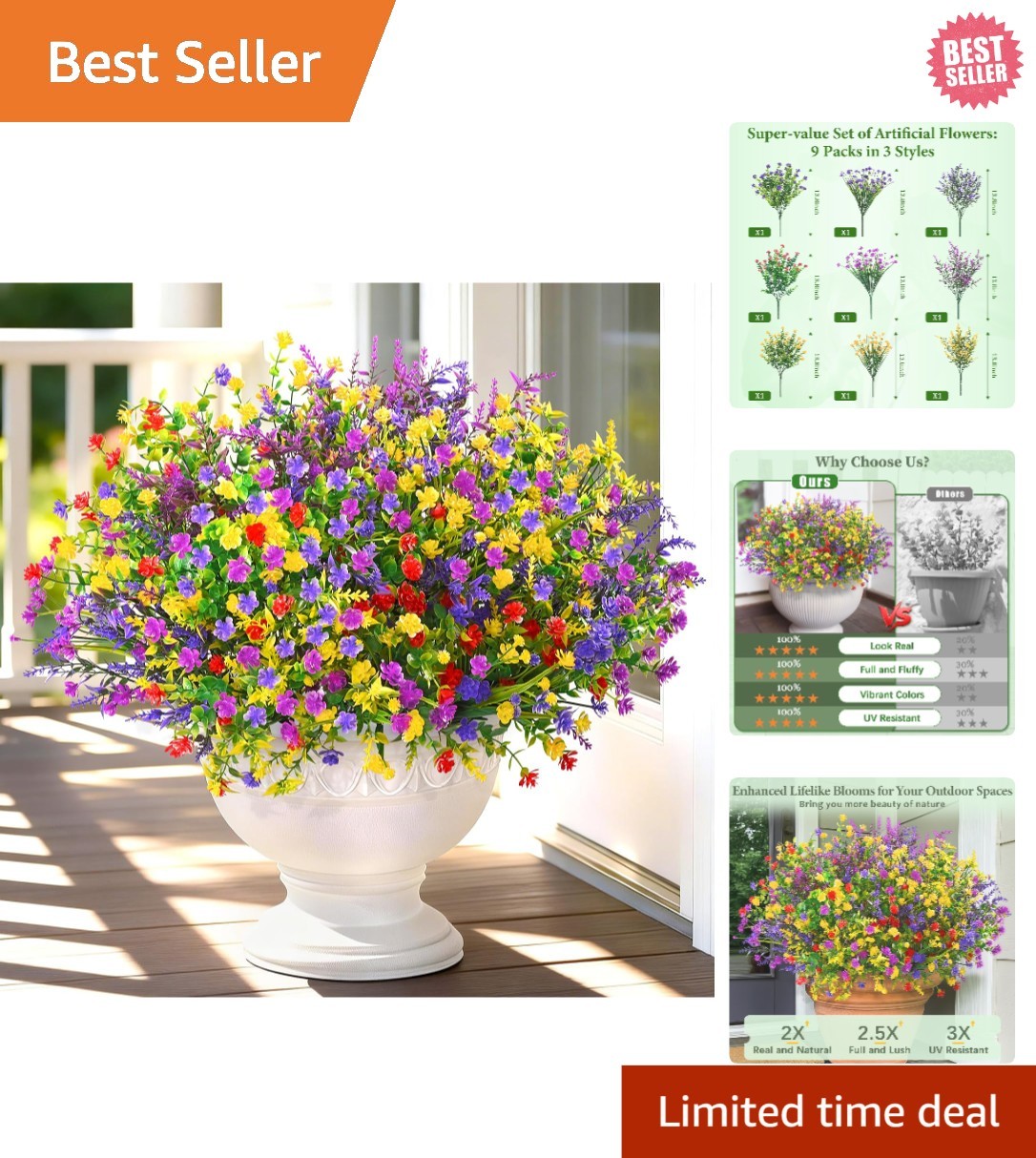 Maintenance-Free 9 Bundle Artificial Flower Set for Vibrant Outdoor Spaces