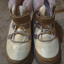 Unisex Kids Winter Bootie Beige Brown Faux Fur Lined Ankle Flat Casual Shoes