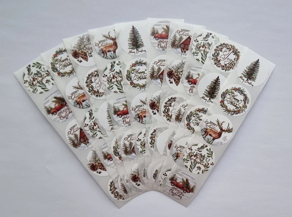 50x CHRISTMAS Stickers 2.5cm VINTAGE Xmas Labels Gift Sealing Envelope CARDS DIY