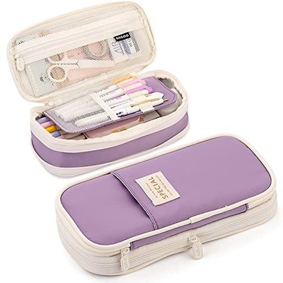  Expandable Pencil case with compartments, Large Capacity Pencil Cases Purple