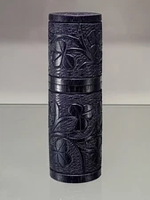 IRISH HAND CARVED BOG OAK HAT PIN CASE - SHAMROCKS - SUPERB