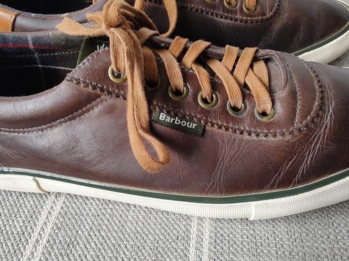 Barbour Brown Leather Country Shoes / Trainers Mens Size Uk 8, Logo On Bottom. - Picture 15 of 21