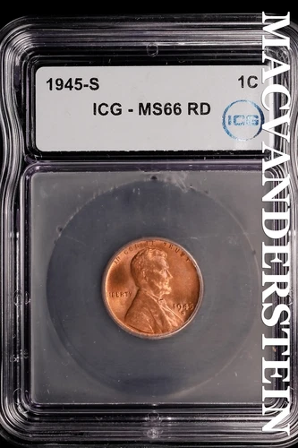 1945-S Lincoln Wheat Cent- ICG-MS66 RD Gem Brilliant Uncirculated #SLM264