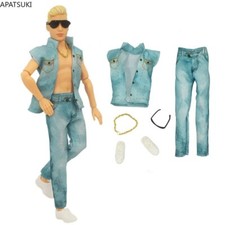 Film-Mode-Kleidungsset für Ken Puppen Outfits Blaues Oberteil Hose Weiß Schuhe