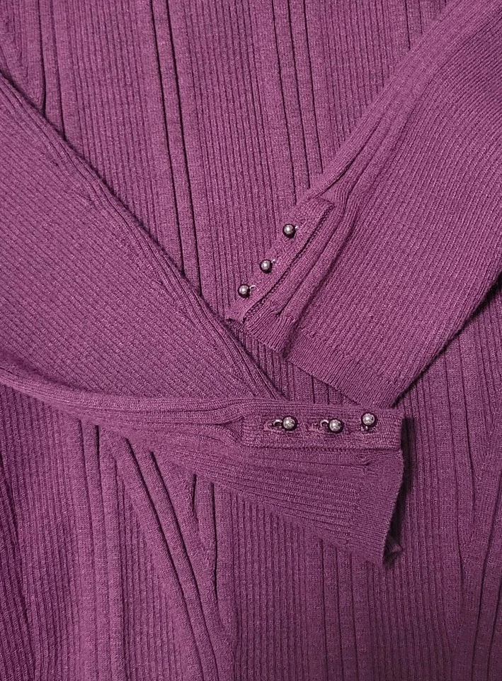 WHBM White House Black Market Plum Purple Turtleneck Size Lg Button Details - Image 3 of 4