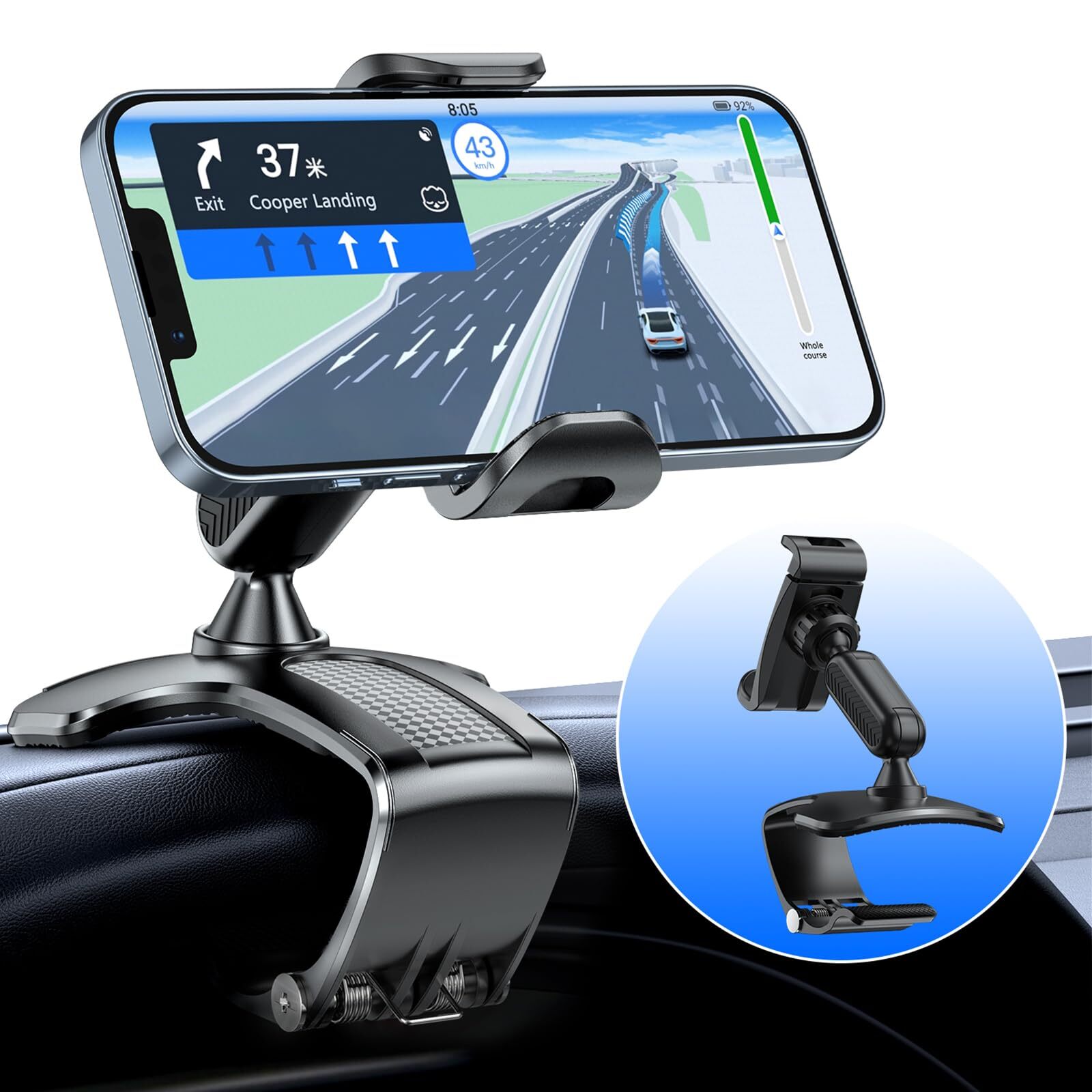 Car Dashboard Phone Clip Holder, 360° Rotating Dash Steering Wheel Cell Phone...
