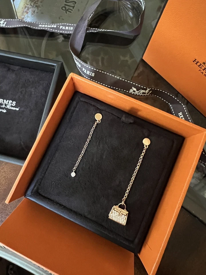 Pendientes Hermes 18K Chaine Amuleto Kelly Diamantes Oro Rosa Nuevos en Caja $10K Foto 2 de 4