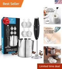 Premium Gift Milk Frother Complete Set - Handheld Foam Maker, Stencils & Frot...