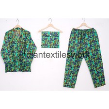 Hand Block Flower Print Cotton Pajama Set Indian Women Pant Shirt Dress CNS20
