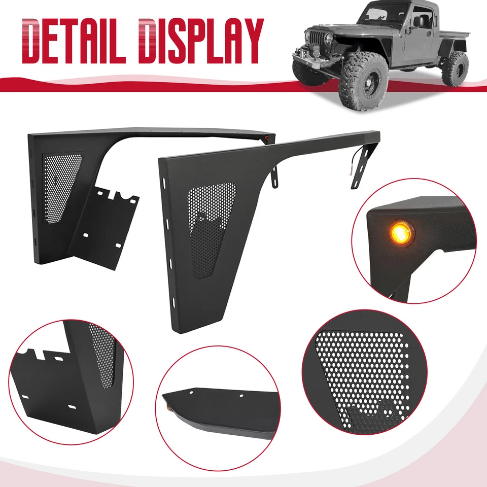 HECASA Steel Fender Flares Armor Guard w/Light for 97-06 Jeep Wrangler TJ — 第 2/4 张图片