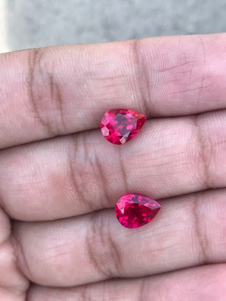 Lab Ruby Pear Cut 2 Piece 10X7.5 mm 6.75 Cts Pigeon Blood Ruby Corundum Loose - Image 4 of 4