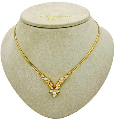 Wie Neu,Vintage DIOR Kristall Vergoldet Kette/Statement/Schmuck ca.38-43cm.