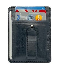 RFID Blocking Black Genuine Leather Men's Money Clip Credit Card ID Wallet