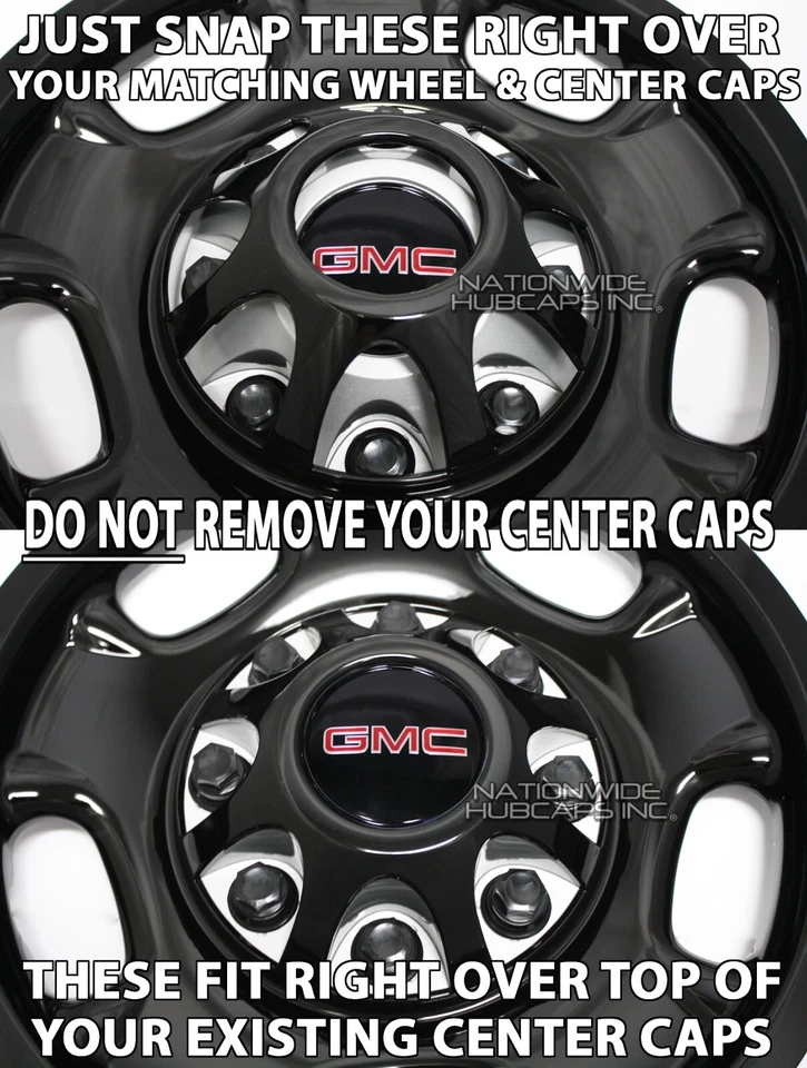4 GMC Sierra 2500 3500 HD 17" 8 Lug Gloss Black Wheel Skins Rim Covers Hub Caps - Image 3 of 4