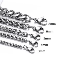 3/4/5/6/8mm Man Woman Stainless Steel Wheat Braided Chain Necklace Never Fade