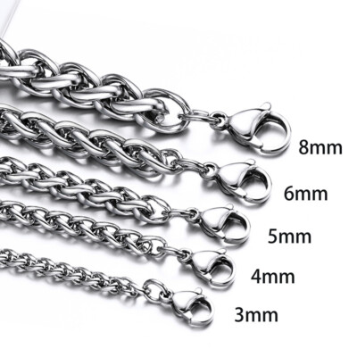 #ad 3 4 5 6 8mm Man Woman Stainless Steel Wheat Braided Chain Necklace Never Fade $8.11
