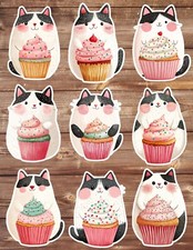 Cat With Cupcake Die Cut Stickers Set Scrapbooking Laptop WaterBottle
