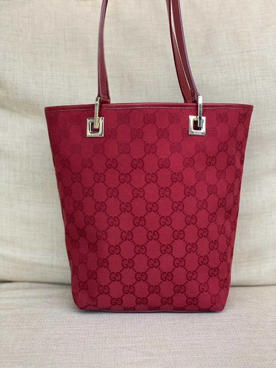 Gucci GG Print Red Canvas And Leather Small Tote Shoulder Bag