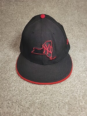 Mens NY Yankees New ERA 59Fifty Hat SZ 7 1/2 Black Red State Outline Fitted Cap