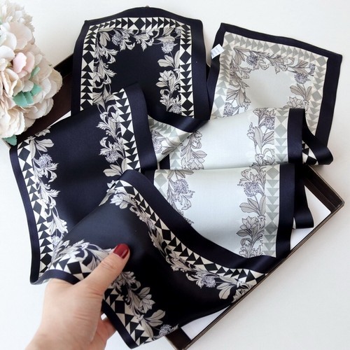 Double Side 100% Silk Long Scarf Women's Neckerchief Tied Black White ...