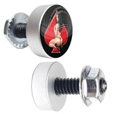 2 Silver Motorcycle Pin Up Girl License Plate Frame Fasteners Tag Bolt Screws 2 Silver Motorcycle Pin Up Girl License Plate Frame Fasteners Tag Bolt Screws