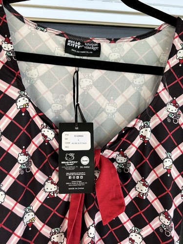 NWT Hello Kitty UNIQUE VINTAGE Holiday Plaid Flare Tie Dress L 10-12 Christmas - Picture 5 of 6