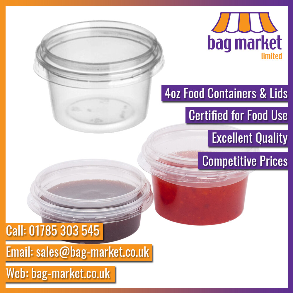 50 x 4oz Clear Round Plastic Containers & Lids Food/Cups/Pot/Tub/Deli