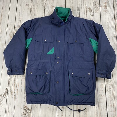 VTG 80S 90S NATURAL TRIPLE GOOSE DOWN PARKA PUFFER NAVY BLUE TEAL JACKET PARKA L