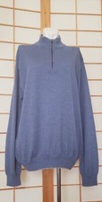 Saks Fifth Avenue Black Label Mens Pullover Sweater Blue Wool 1/4 Zip XL