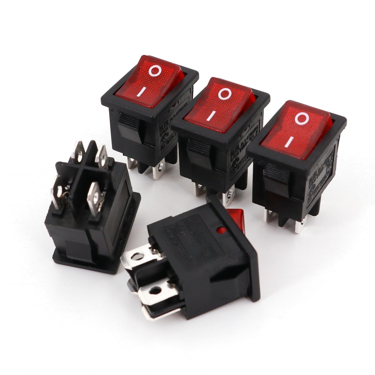 5Pcs RLEIL RL3-4 Red 220VAC Indicator 4-Pin ON-OFF Mini Rocker