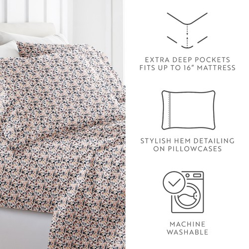 4 PC Spring Florals Bed Sheets Patterned Microfiber Soft Bedding Kaycie Gray - Picture 56 of 110
