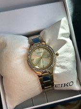 NEW Seiko SUR768 Women's Gold Bracelet Gold Dial Swarovski Element MSRP 250