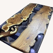 Elegante tavolo da pranzo epossidico nero bordo vivo legno acacia arredo soggiorno dec